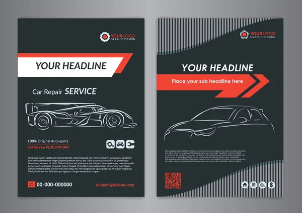 Automotive repair business layout templates, automobile magazine cover, auto repair shop brochure, mockup flyer. Vector illustration. — Stock Vector