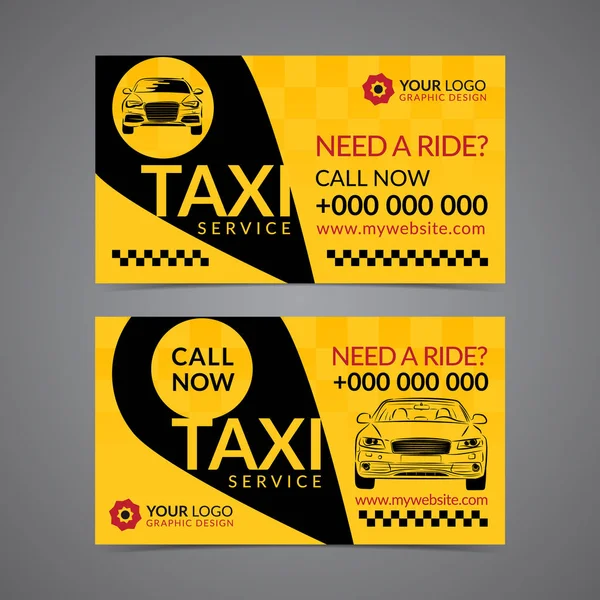 Servicio de recogida de taxi plantilla de diseño de tarjeta de visita. Crea tus propias tarjetas de visita. Ilustración vectorial burlona . — Vector de stock