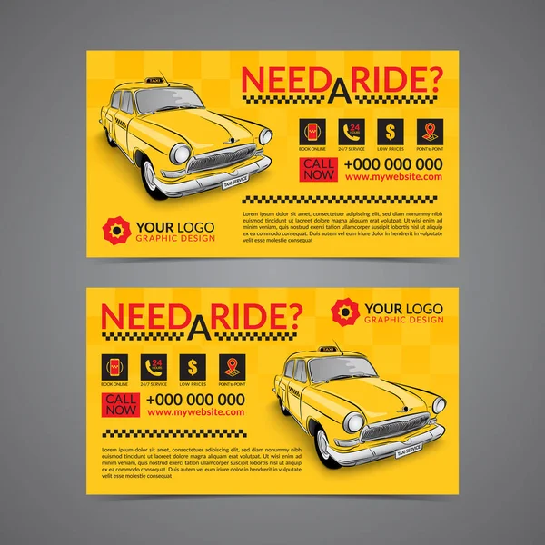 Taksi alma hizmet kartvizit düzeni şablonu. Kendi kartvizitlerinizi oluşturun. Mockup vektör çizim.