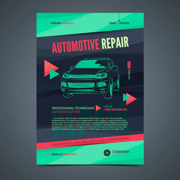 Auto-Reparatur-Dienstleistungen Layout-Vorlagen, Automobil-Magazin Cover, Auto-Werkstatt-Broschüre, Mockup-Flyer. Vektorillustration. — Stockvektor