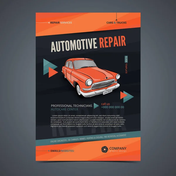 Modelos de layout de serviços de reparação automática, capa de revista de automóveis, folheto de oficina de reparação de automóveis, folheto de mockup. Ilustração vetorial . — Vetor de Stock