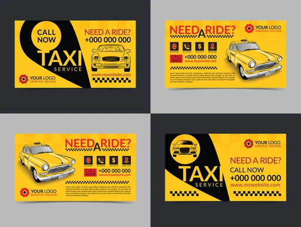 Conjunto de plantillas de diseño de tarjetas de visita de servicio de taxi. Crea tus propias tarjetas de visita. Ilustración vectorial burlona . — Vector de stock