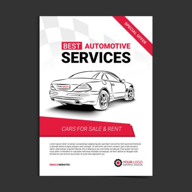AUTOMOTIVE SERVICES layout template, cars for sale & rent brochure, mockup flyer. Vector illustration. clipart