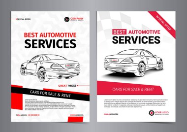 Set of AUTOMOTIVE SERVICES layout templates, cars for sale & rent brochure, mockup flyer. Vector illustration. clipart
