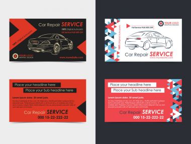 Otomotiv servis kartvizit düzeni şablonları kümesi. Kendi kartvizitlerinizi oluşturun. Mockup vektör çizim.