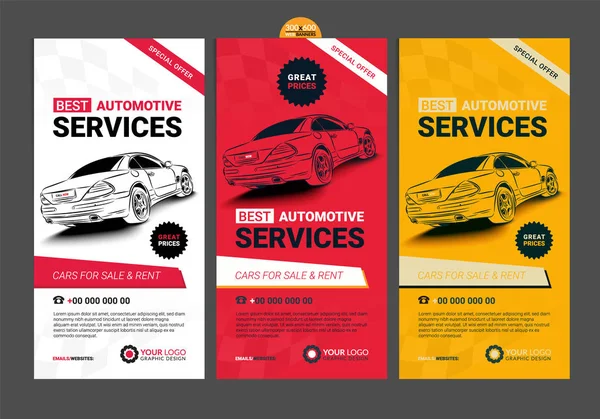 Um conjunto de web serviços automotivos banners layouts de coleta . — Vetor de Stock