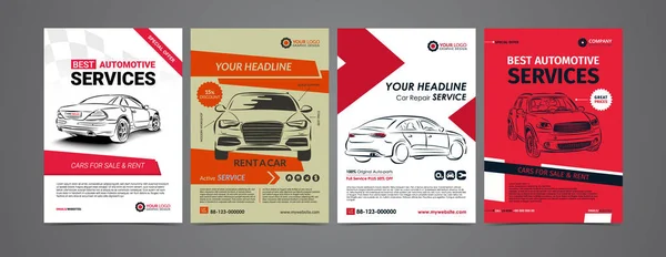 Auto Reparatie Services business lay-out templates ingesteld, auto's te koop & brochure, flyer mockup te huur. Vectorillustratie. — Stockvector