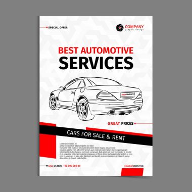 Automotive services layout template, cars for sale & rent brochure, mockup flyer. Vector illustration. clipart