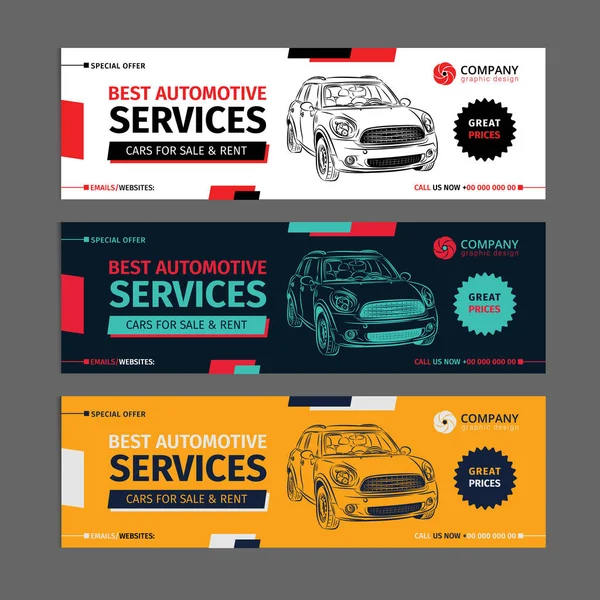 Ένα σύνολο αυτοκίνητες υπηρεσίες web banners συλλογή σχεδιαγράμματα. — Διανυσματικό Αρχείο