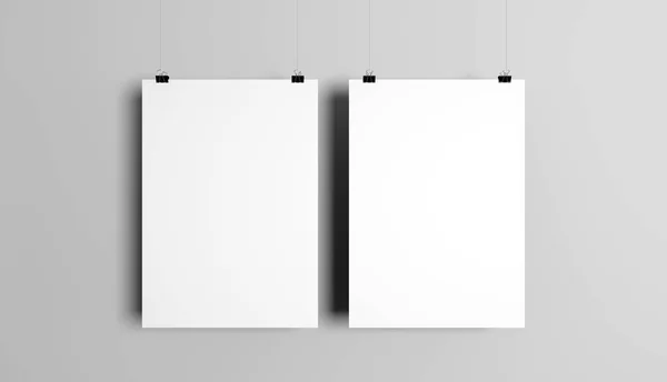 İki poster mockup seti. 3D çizim.