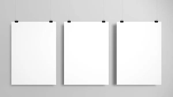 Üç poster mockup seti. 3D çizim.