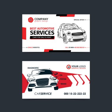 Otomotiv servis kartvizit düzeni şablonları. Kendi kartvizitlerinizi oluşturun. Mockup vektör çizim.