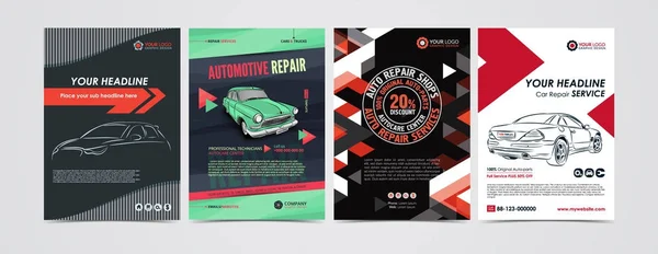 Auto repair Services business layout templates set, cars for sale & rent brochure, mockup flyer. Vector illustration. — Stock Vector