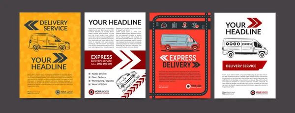 Set of Express delivery service brochure flyer design layout template. Fast delivery and quality service transportation magazine cover, mockup flyer. Layout in A4 size. Vector illustration. — Stock Vector