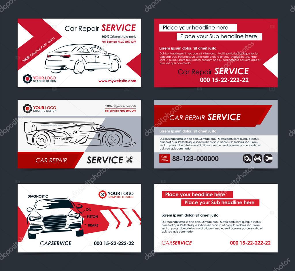 Set of Automotive Service business cards layout templates. Create your own business cards. Mockup Vector illustration.
