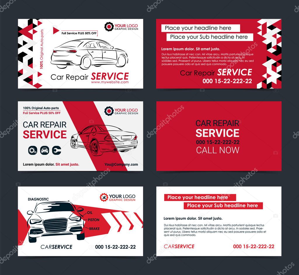 Set of Automotive Service business cards layout templates. Create your own business cards. Mockup Vector illustration.