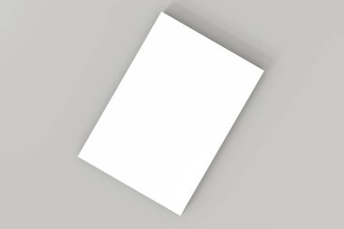Gri arka plan üzerinde beyaz boş A4 kağıt yığınını. Yüksek çözünürlükte 3d render. Kişisel Marka mockup şablonu. Yumuşak gölge. Üstten Görünüm.