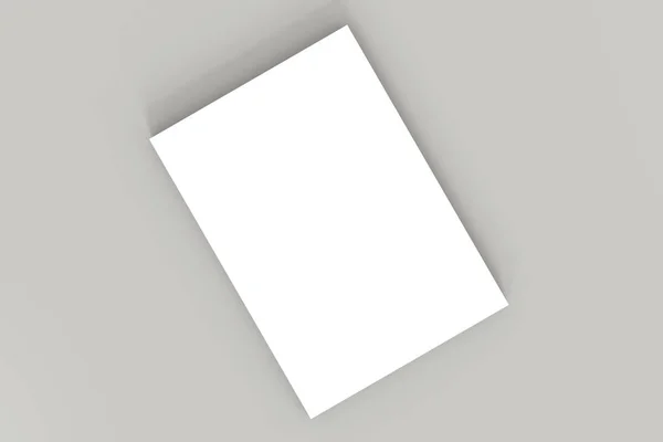 Стек белой пустой бумаги формата А4 на сером фоне. Высокое разрешение 3D рендеринга. Личный шаблон бренда. Мягкая тень. Вид сверху . — стоковое фото