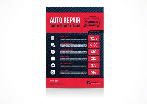 Auto-Reparatur-Autos & LKW Service-Layout-Vorlage, Broschüre, Flyer-Attrappen. Vektorillustration. — Stockvektor