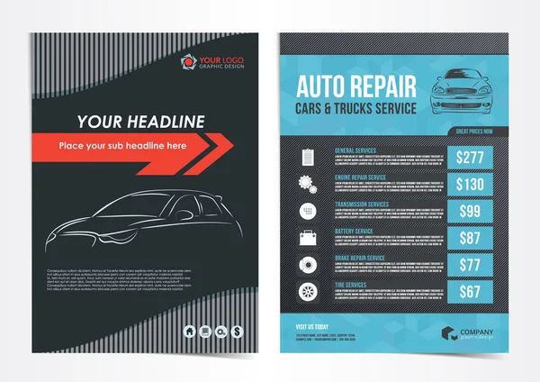 Set di Auto Riparazione Auto & Camion Modello di layout di servizio, brochure, mockup volantino. Illustrazione vettoriale . — Vettoriale Stock