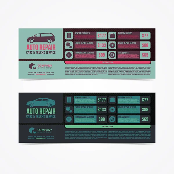 Design of banners. Set of Auto Repair Cars & Trucks Service layout, cars for sale & rent brochure, mockup flyer. Vector illustration. — Stock Vector