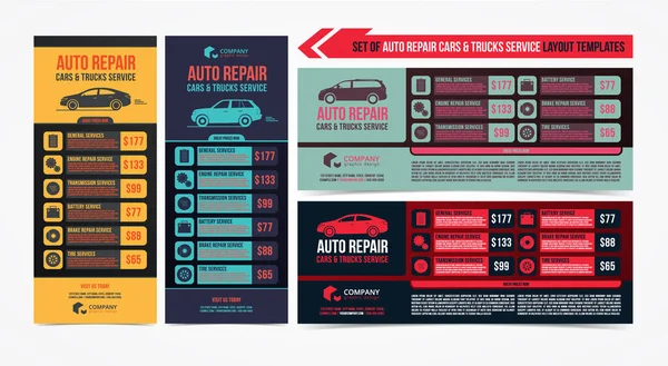 Návrh bannerů. Sada servis automobilů & nákladní Auto layout, auta na prodej & nájemné brožura, leták maketa. Vektorové ilustrace. — Stockový vektor