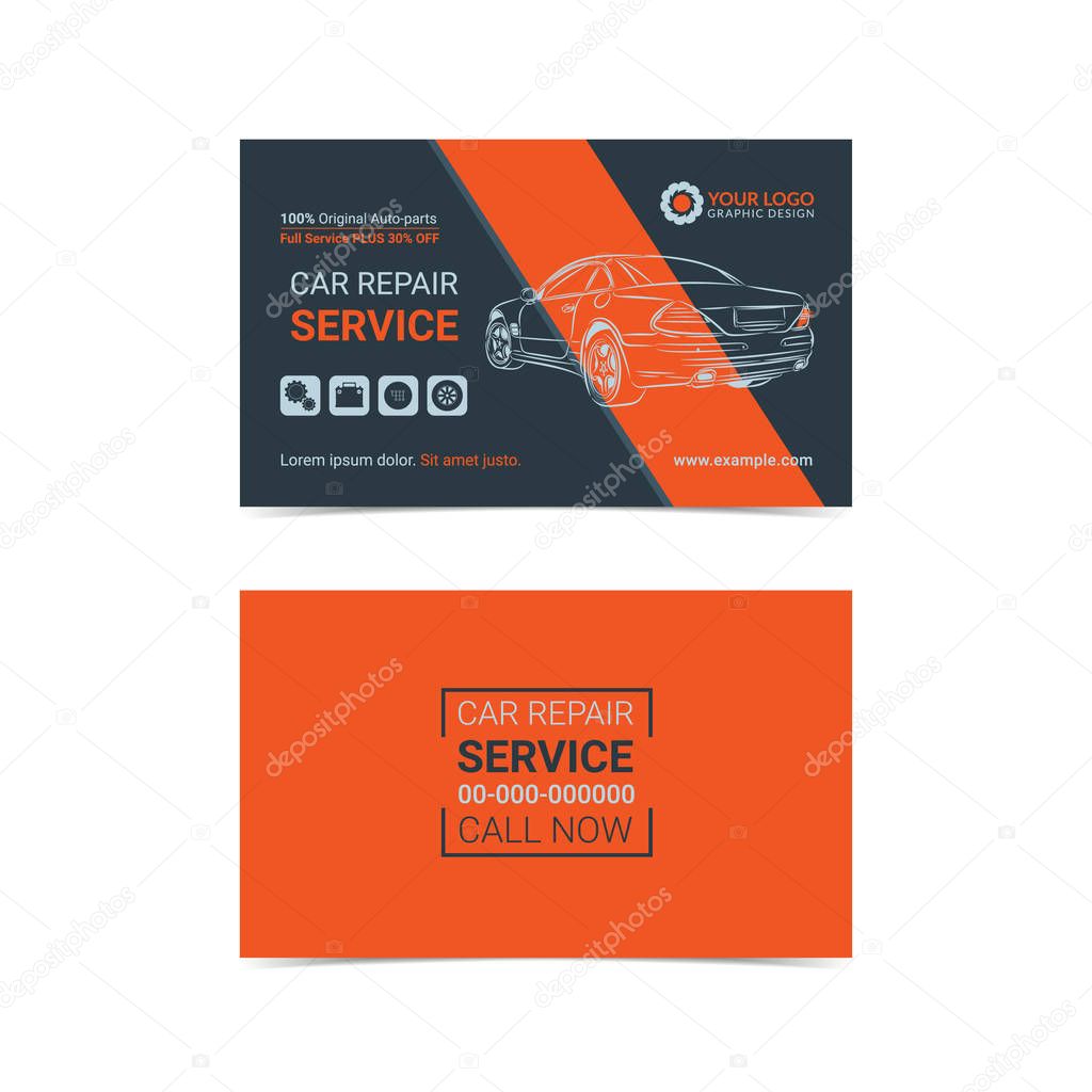 Automotive repair Service business cards layout templates. Create your own business cards. Mockup Vector illustration.