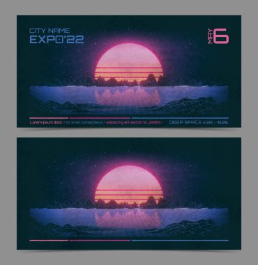 80 'lerin Retro Bilim-Kurgu Arka plan Geleceği Uçan şablonu