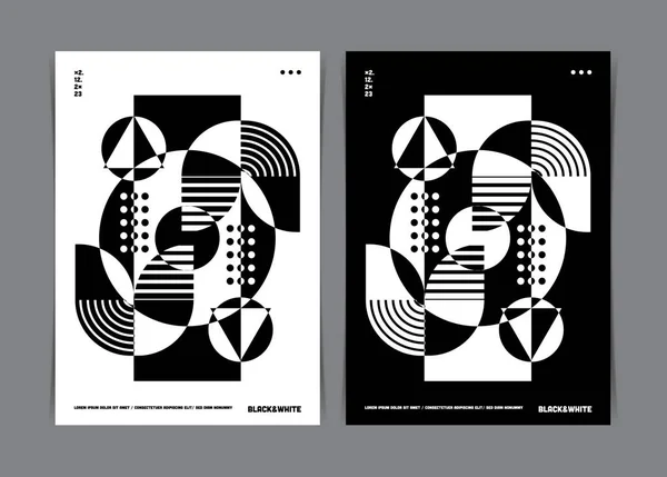 Black White Abstract Geometrický Art Plakát Šablony Vektorová Ilustrace — Stockový vektor