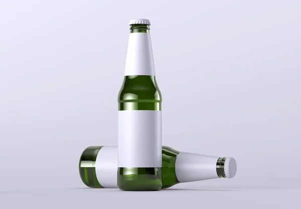 Two Beer Bottles Bottle Cap Mockup Product Packing Render — Stock Photo, Image