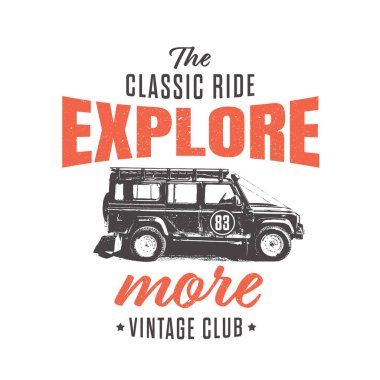 Vintage T-Shirt Logo Car Adventure Template. Vector illustration. clipart