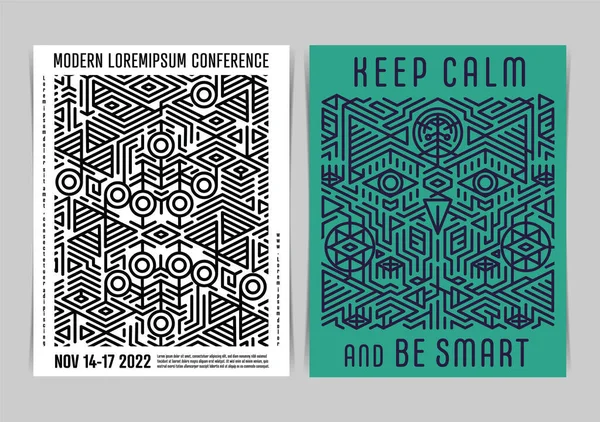 Δύο Geometric Line Art Posters Πρότυπο Εικονογράφηση Διανύσματος — Διανυσματικό Αρχείο