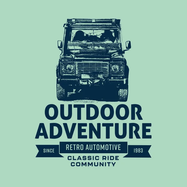 Vintage 4x4 Offroad T-Shirt Logo Şablonu. Vektör illüstrasyonu.