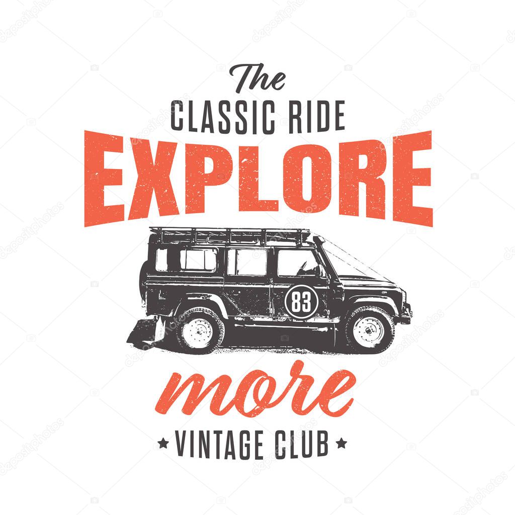 Vintage T-Shirt Logo Car Adventure Template. Vector illustration.