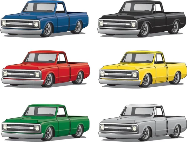 Camions Pick Classiques Des Années Plusieurs Couleurs — Image vectorielle