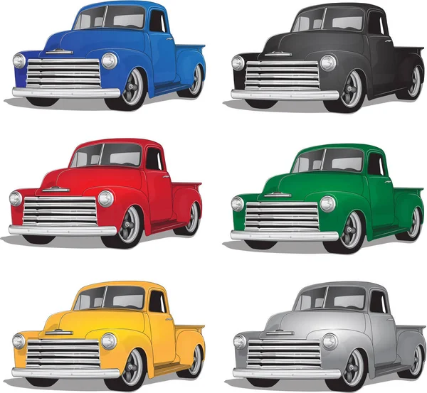 Classic Pickup Trucks Multiple Colors Векторная Графика