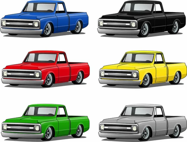 Classic Pickup Trucks Multiple Colors Лицензионные Стоковые Иллюстрации