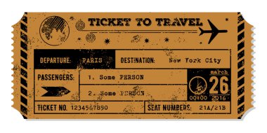 Vintage eski uçak bileti. Seyahat kavramı.