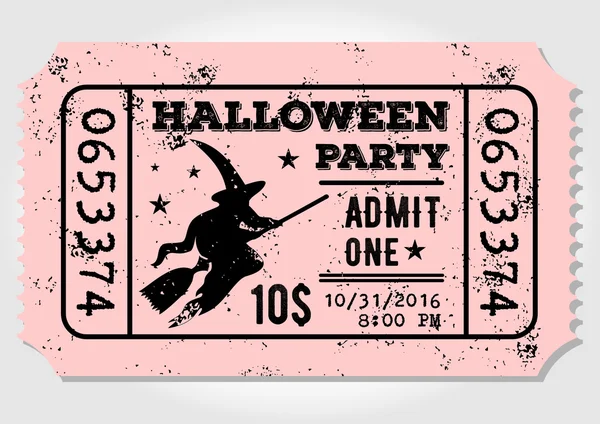 Boleto de papel vintage, admite uno para Halloween Party — Vector de stock