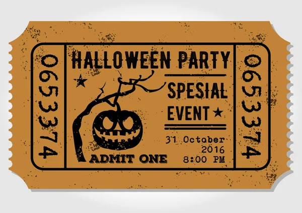 Billet en papier vintage, en admettre un pour Halloween Party — Image vectorielle