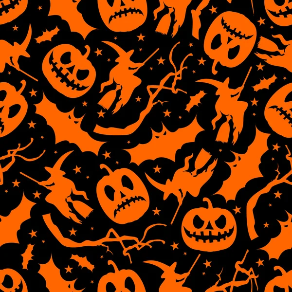 Pola Halloween mulus dengan ikon dan tanda-tanda - Stok Vektor