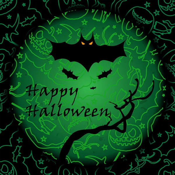 Happy Halloween greeting card with seamless halloween pattern. Halloween banner or poster. — Stock Vector