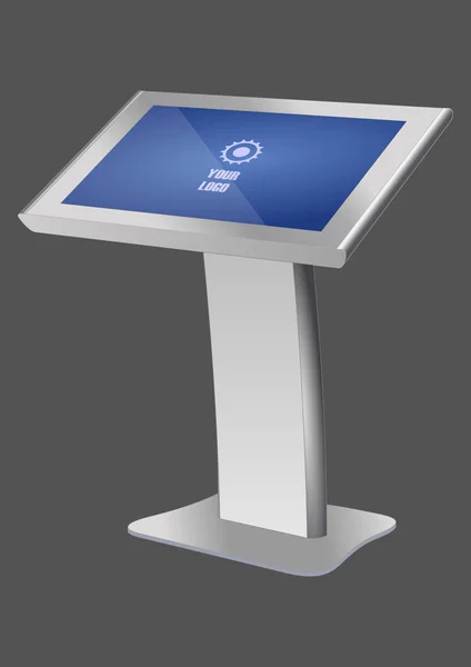 Promocional información interactiva quiosco Terminal Stand pantalla táctil. Plantilla de simulación . — Vector de stock
