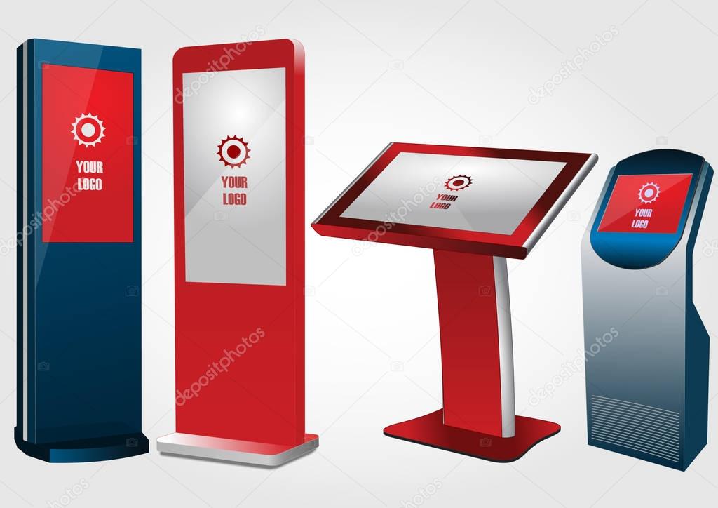 Download Set Of Promotional Interactive Information Kiosk Advertising Display Terminal Stand Touch Screen Display Mock Up Template Vector Image By C Zfmbek Vector Stock 130452060