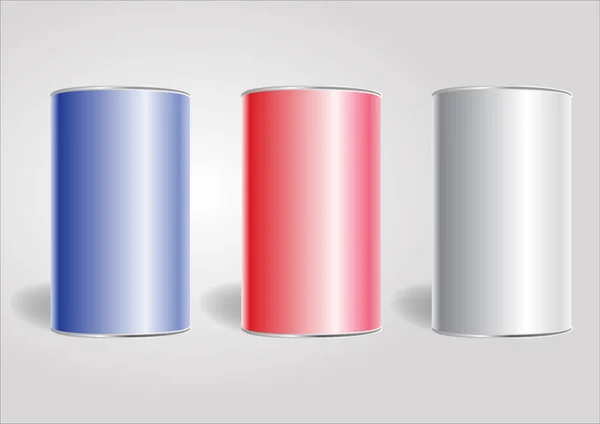Синий, красный и белый Бланк Олово может быть упакован. Векторный макет для подарочной коробки, чая, кофе, сухих продуктов . — стоковый вектор