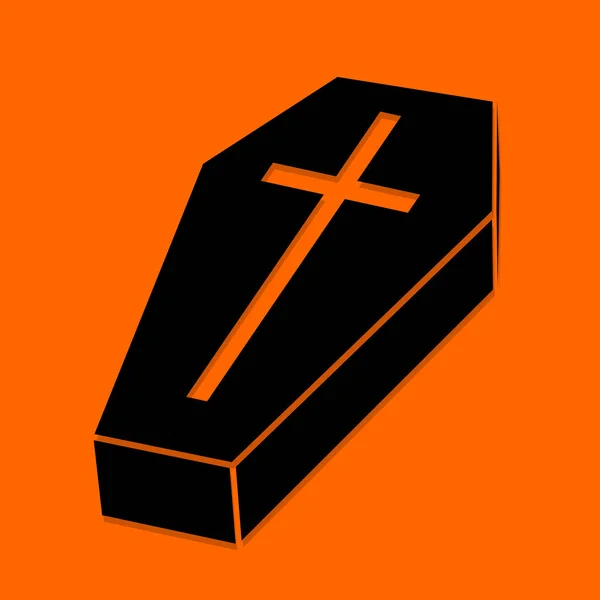 ハロウィーンの棺。オレンジ色の背景に黒いアイコン。ベクトル イラストの棺 — ストックベクタ