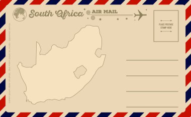 Vintage kartpostal ile Güney Afrika Haritası