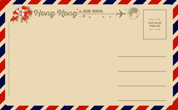 Postal vintage con mapa de Hong Kong — Archivo Imágenes Vectoriales