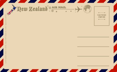 Vintage kartpostal ile Yeni Zelanda Haritası