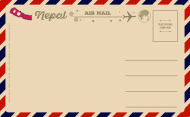 Nepal Haritası ile Vintage kartpostal